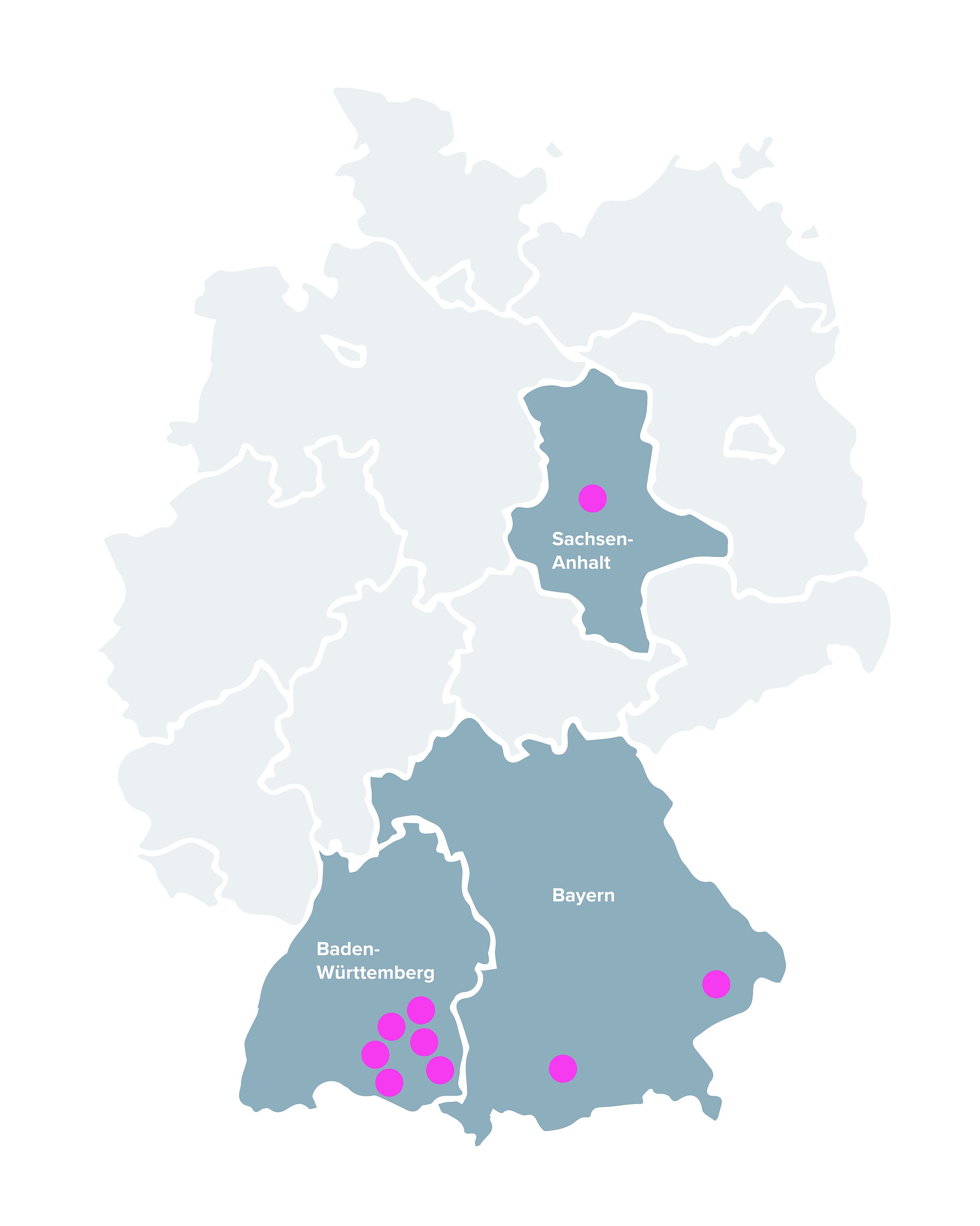 Übersicht der Standorte aller Waldburg-Zeil Kliniken in Deutschland